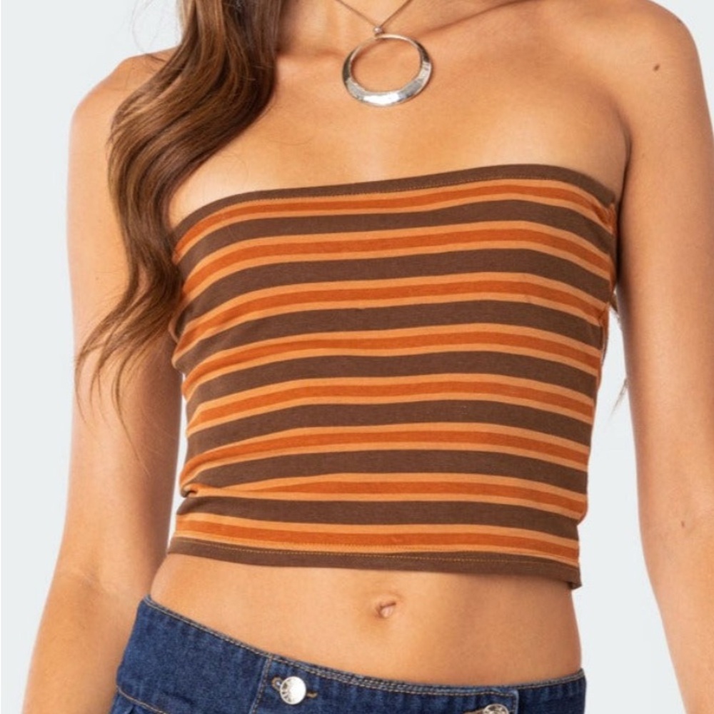 Striped Brown and Orange Tube Top